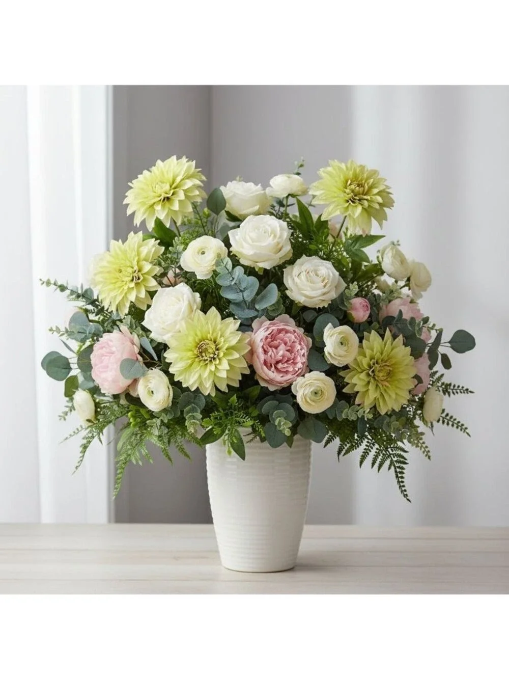 Green Dahlia Stem Artificial Flower 24 Inch 5 Inch Bloom Light Green